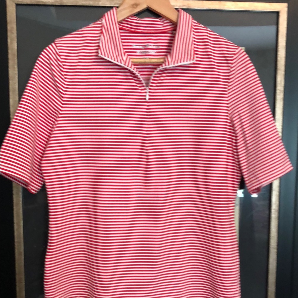 Tommy Bahama Red and White Striped Polo Shirt